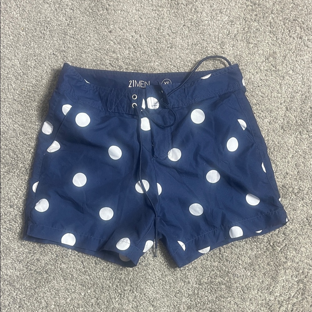 21men Navy and White Polka Dot Mens swim Shorts